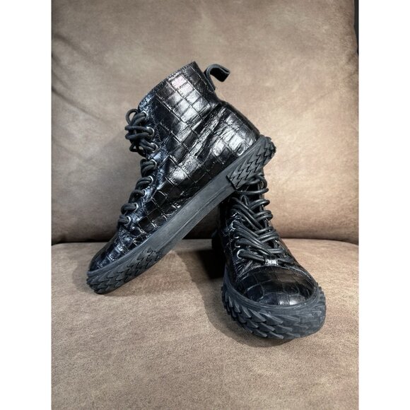 Giuseppe Zanotti Men's Blabber Croc-Embossed High-Top Sneakers Black Size 9.5 - Picture 2 of 10